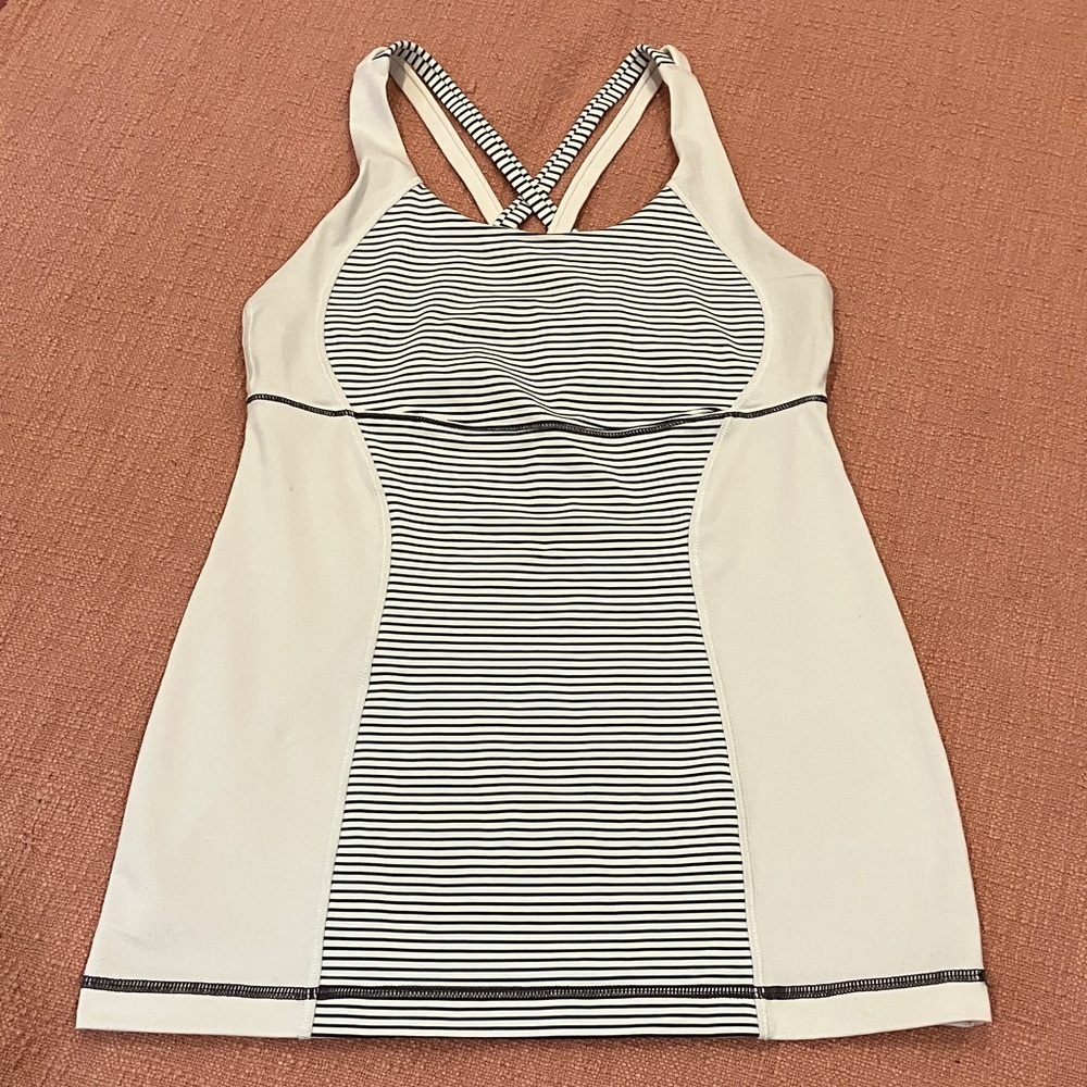 lululemon athletica Striped grey & White running Tank Top